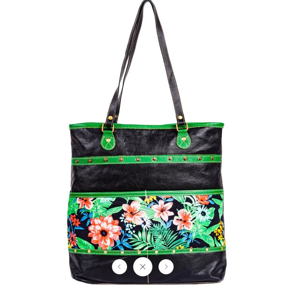NWT Myra Marianna Floral Canvas & Leather Bag Upcycled Boho Hippie Floral Tote